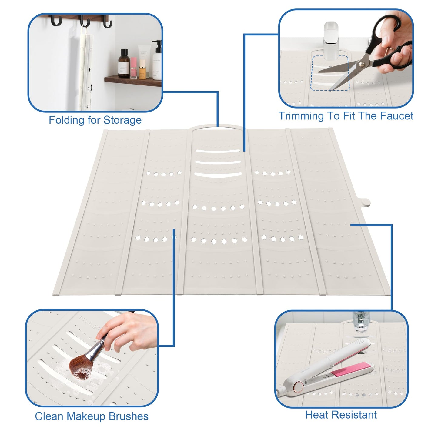 Mofason Bathroom Sink Top Cover Space Saver,Silicone Makeup Organizer Mat for Over Countertop,Small Bathroom Must Haves Accessories Rv Camper Travel Foldable Gadgets-Grey
