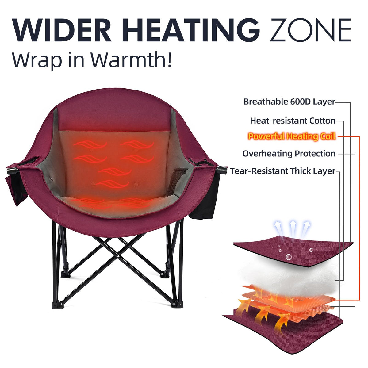 Oversized Camping Chairs for Adults - Heavy Duty Padded Outdoor Camp Chair