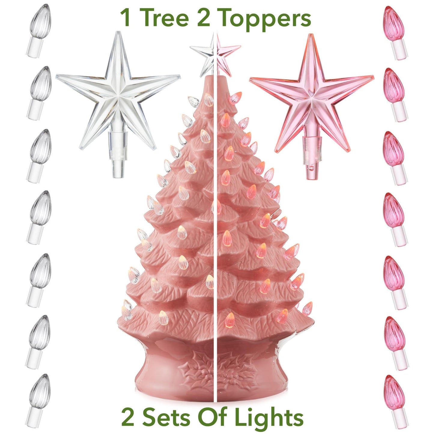 Casafield Hand Painted Ceramic Halloween Tree, 24-Inch Pre-Lit Decoration with 148 Multi-Color Lights, Jack-O-Lantern and Star Toppers