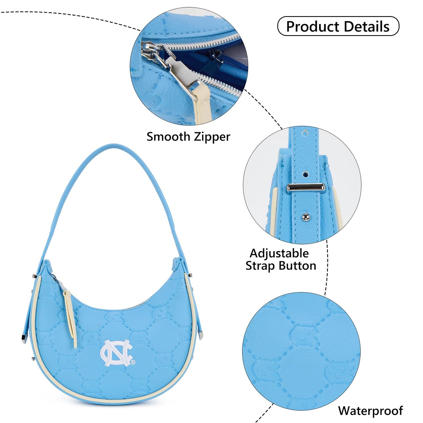 NCAA Crescent Shoulder Bag for Women, Half Moon Clutch Purses for Birthday/Graduation Gifts