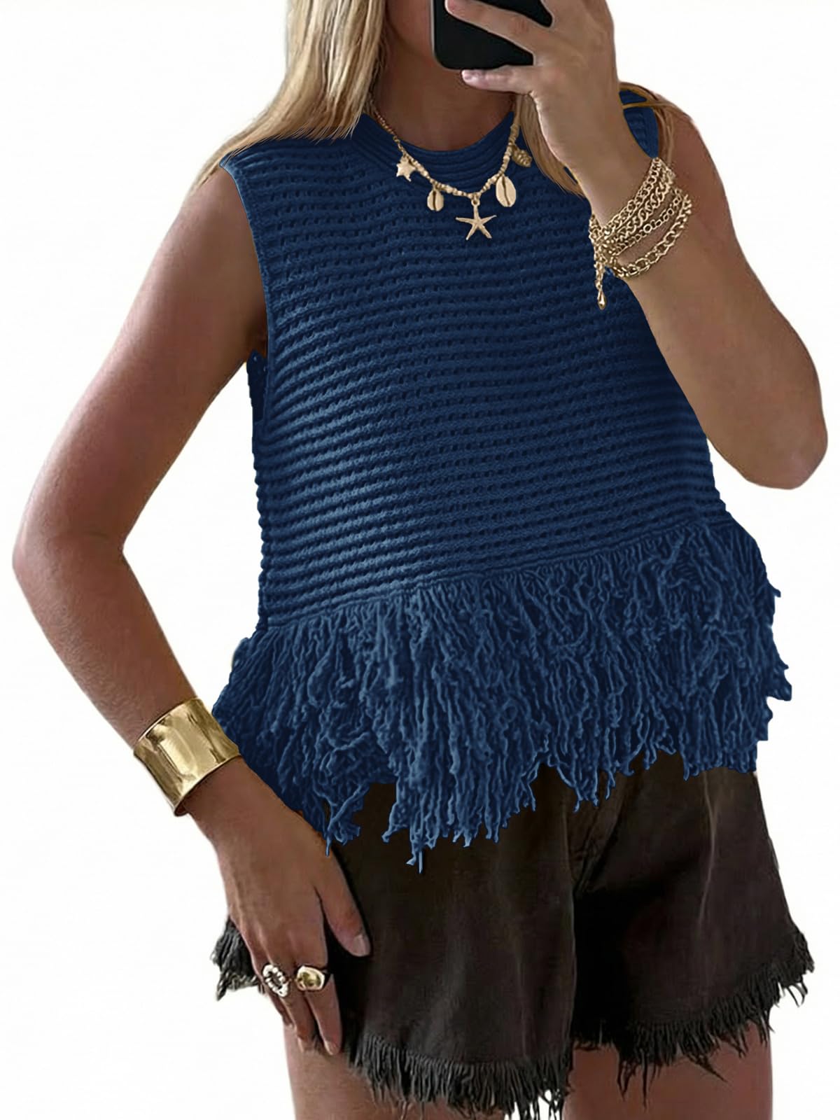 Saodimallsu Womens Crochet Crop Tank Top