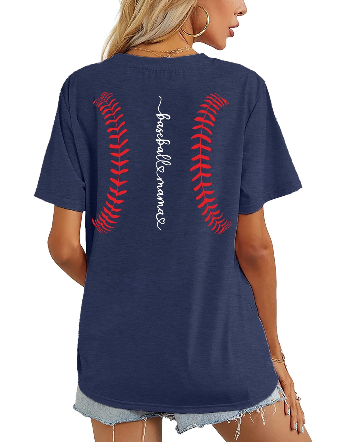 Baseball Mom Shirt for Women: Funny Baseball Tee Shirt Baseball Mama Short Sleeve Casual Tee Tops