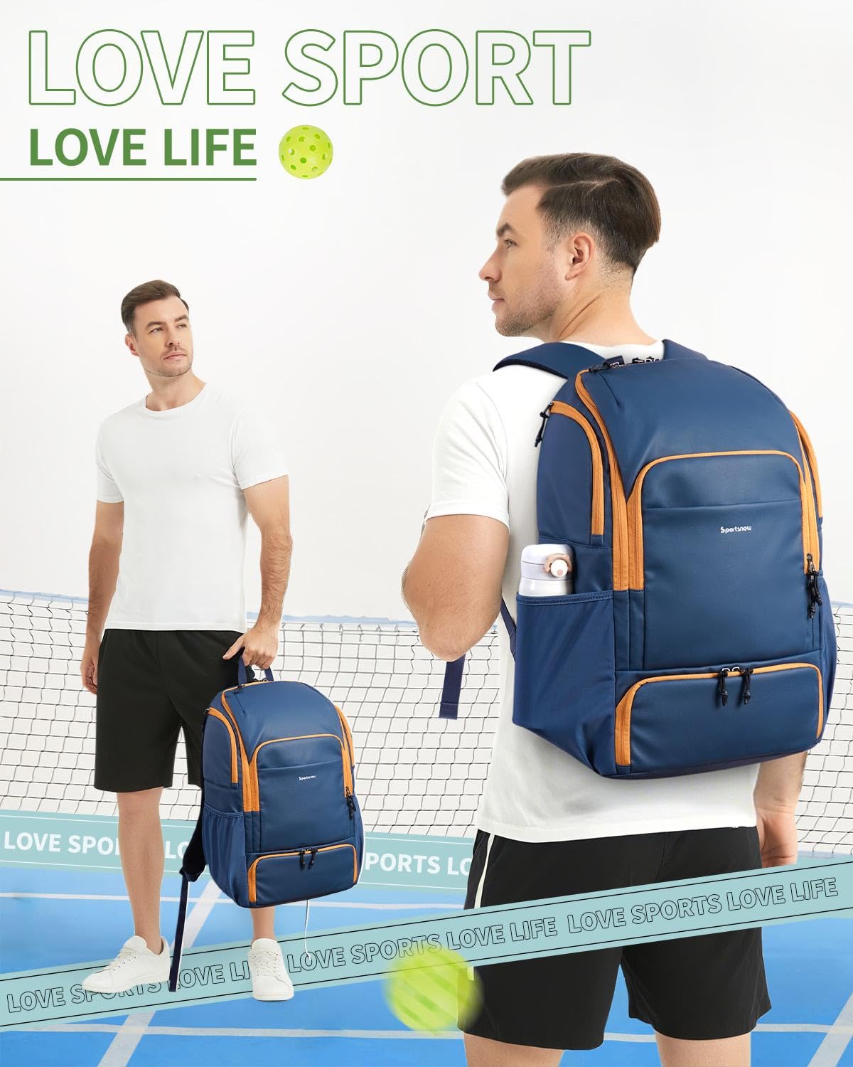 sportsnew Waterproof Pickleball Bag Men Women W/Shoe Compartment Fence Hook