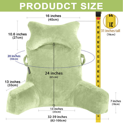 Reading Pillow-Extra Large 31" Bed Rest Pillow with Detachable Neck Roll & Arms for Sitting in Bed or Couch-Backrest Reading Pillow Adult Back Pillows for Reading,Watching TV,Gaming,Relaxing-Black