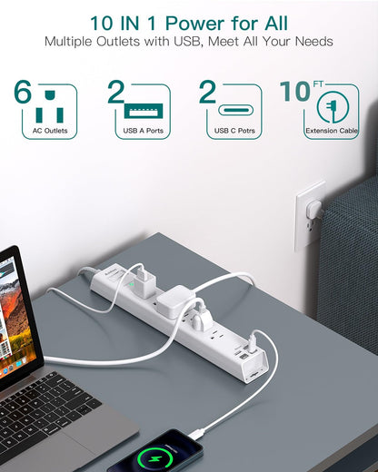 Addtam Power Strip Surge Protector - 15ft Long Extension Cord