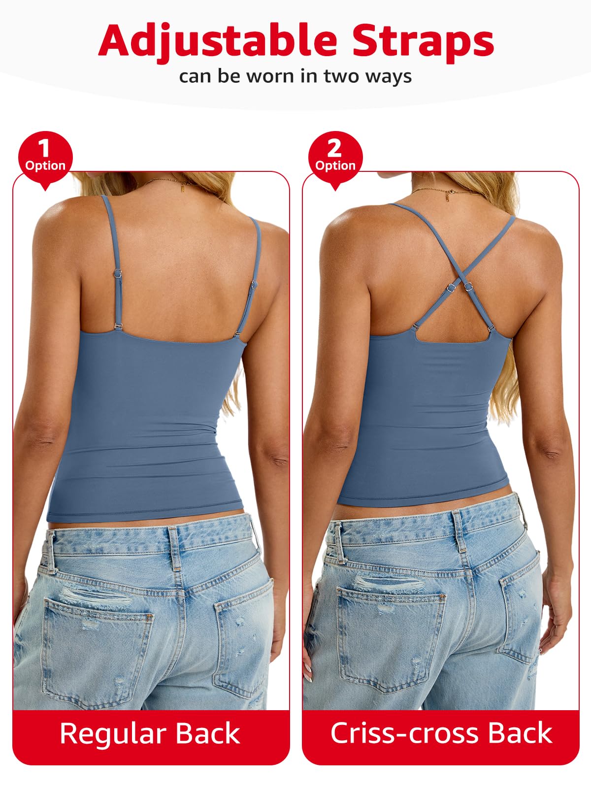 Easygala Womens Padded Cami Tank Tops Double Lined Spaghetti Strap Built in Bra Shirts Slim Fitted Basic Summer Cloth