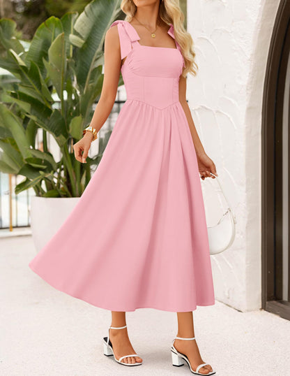 ZESICA Women's Summer Tie Shoulder Wedding Guest Maxi Dress