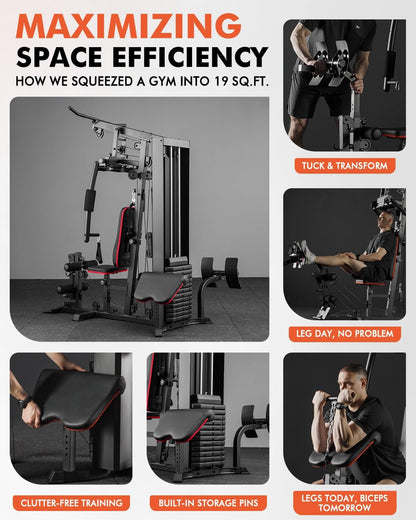 Mikolo Home Gym, Workout Station with 150LBS Weight Stack, Multifunctional Home Gym Equipment, Exercise Equipment for Full Body Strength Training