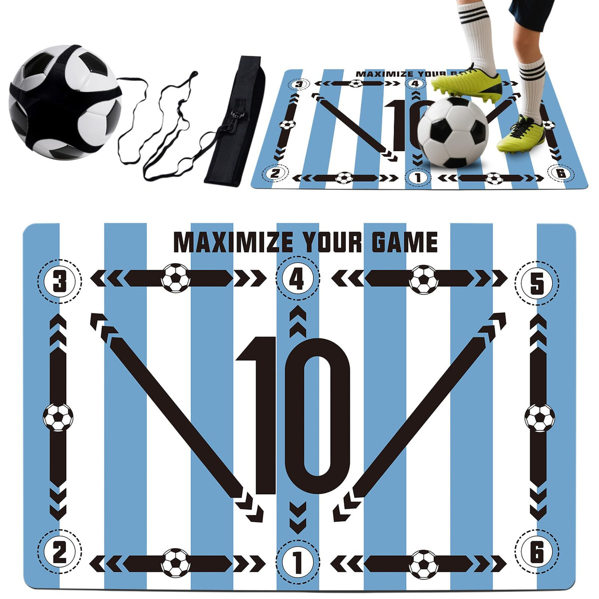 Soccer training mat,Soccer training equipment accessories for All Ages to Improve Speed Strength Agility and Coordination,Anti-Slip/Silent Mat