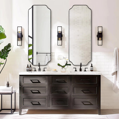 ANDY STAR Unique Rectangle Wall Mirror, 24"x32" Black Mirror, Modern Mirror with Aesthetic Scalloped Edge Design Ideal for Bathroom, Bedroom or Entryway, Thin Frame Deep 1’’
