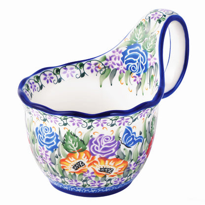 ALMA Handpainted Microwavable Soup Bowl with Loop Handle 18.6oz, Cereal Bowl With Handle Great for Berry, Fruits, Chili, Stew, Ice cream,Floral Soup Mug for Women