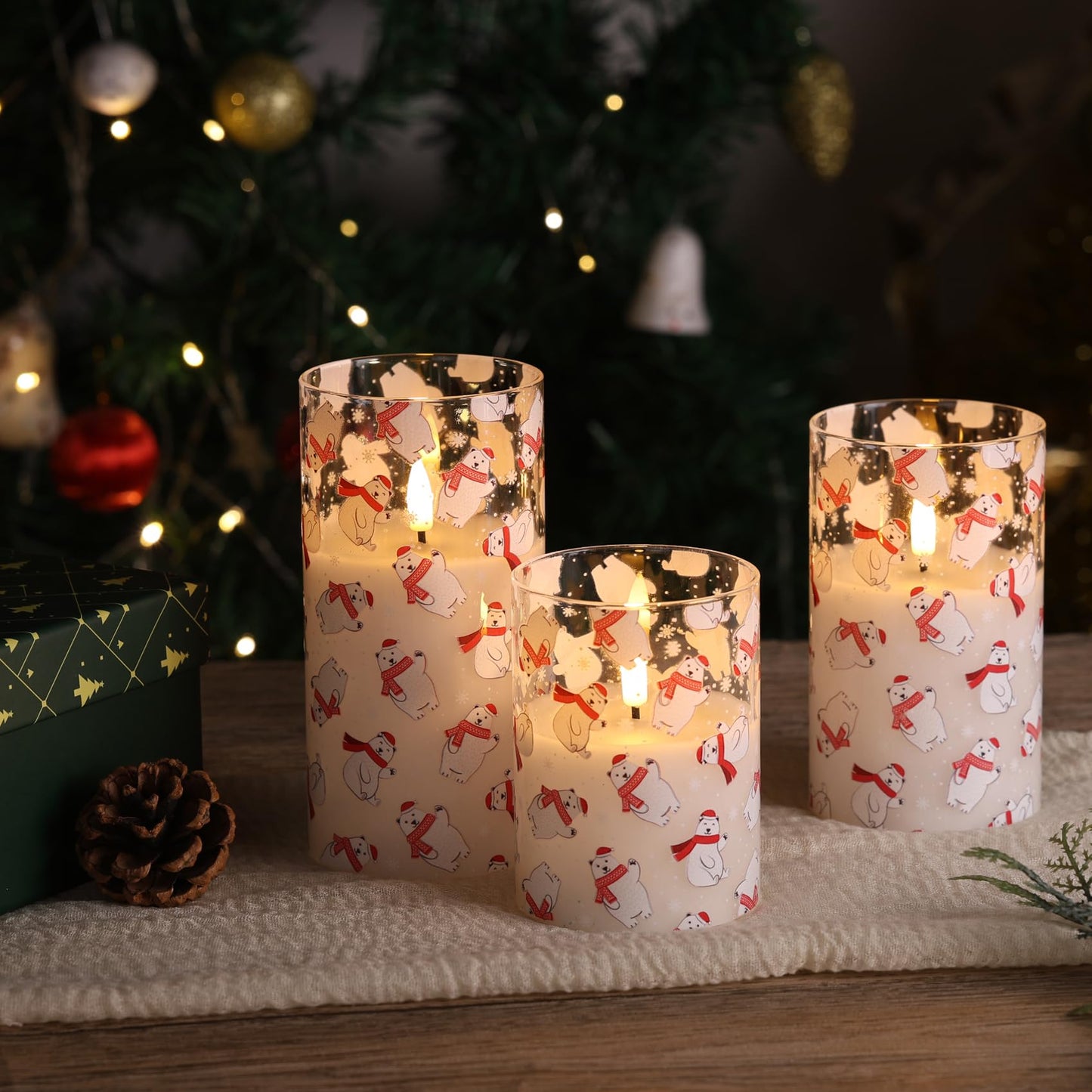 Eywamage Smoke Grey Glass Flameless Pillar Candles with Remote, Flickering LED Battery Candles Table Decor Set of 3