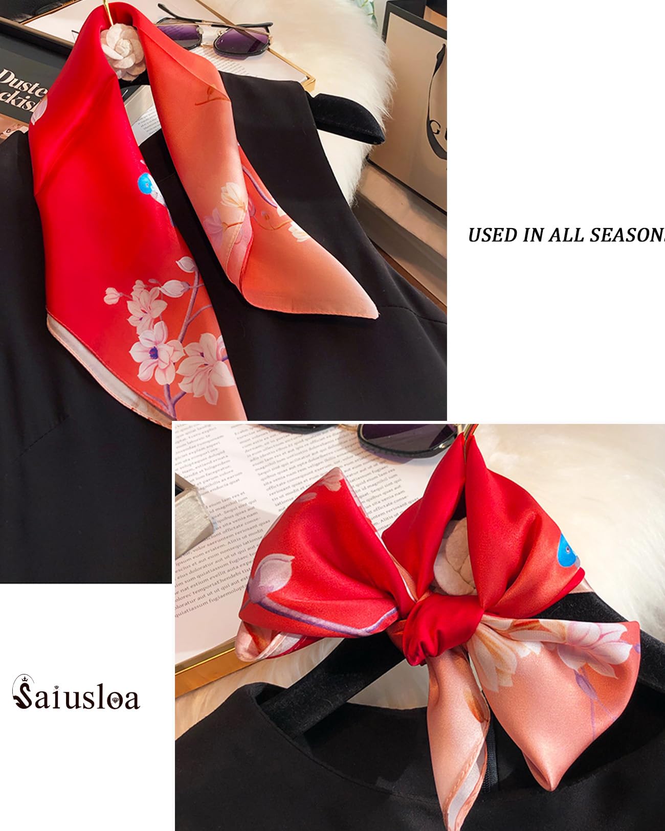Saiusloa Neck Scarf For Womens Silky Head Scarves Hair Bandanas Square Scarf Fashion Accessories lightweight