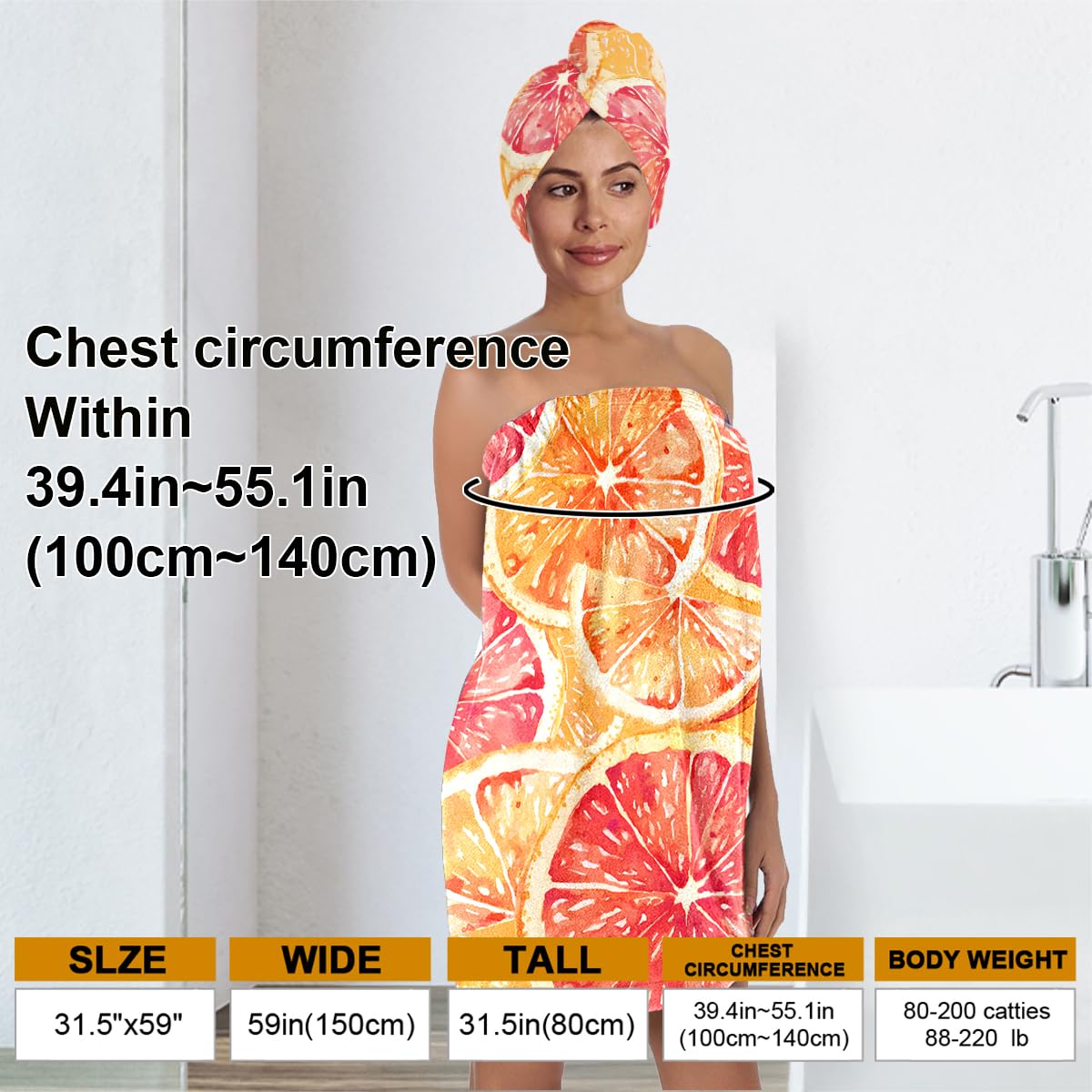 Strawberry Print Bath Wrap and Hair Drying Towel Set – Microfiber Quick Dry Shower Body Wrap for Women, Absorbent Spa Skirt with Elastic Band and Cute Bow Design (Strawberry 1)
