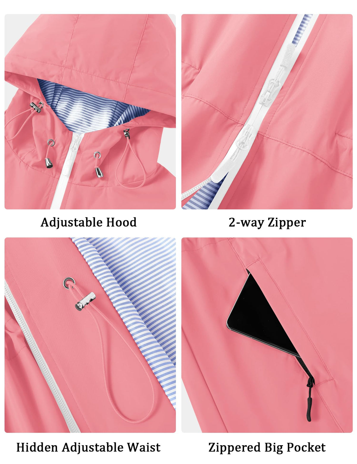 TCOT Rain Jacket Women Lined Raincoats Waterproof Hooded Long Trench Coat