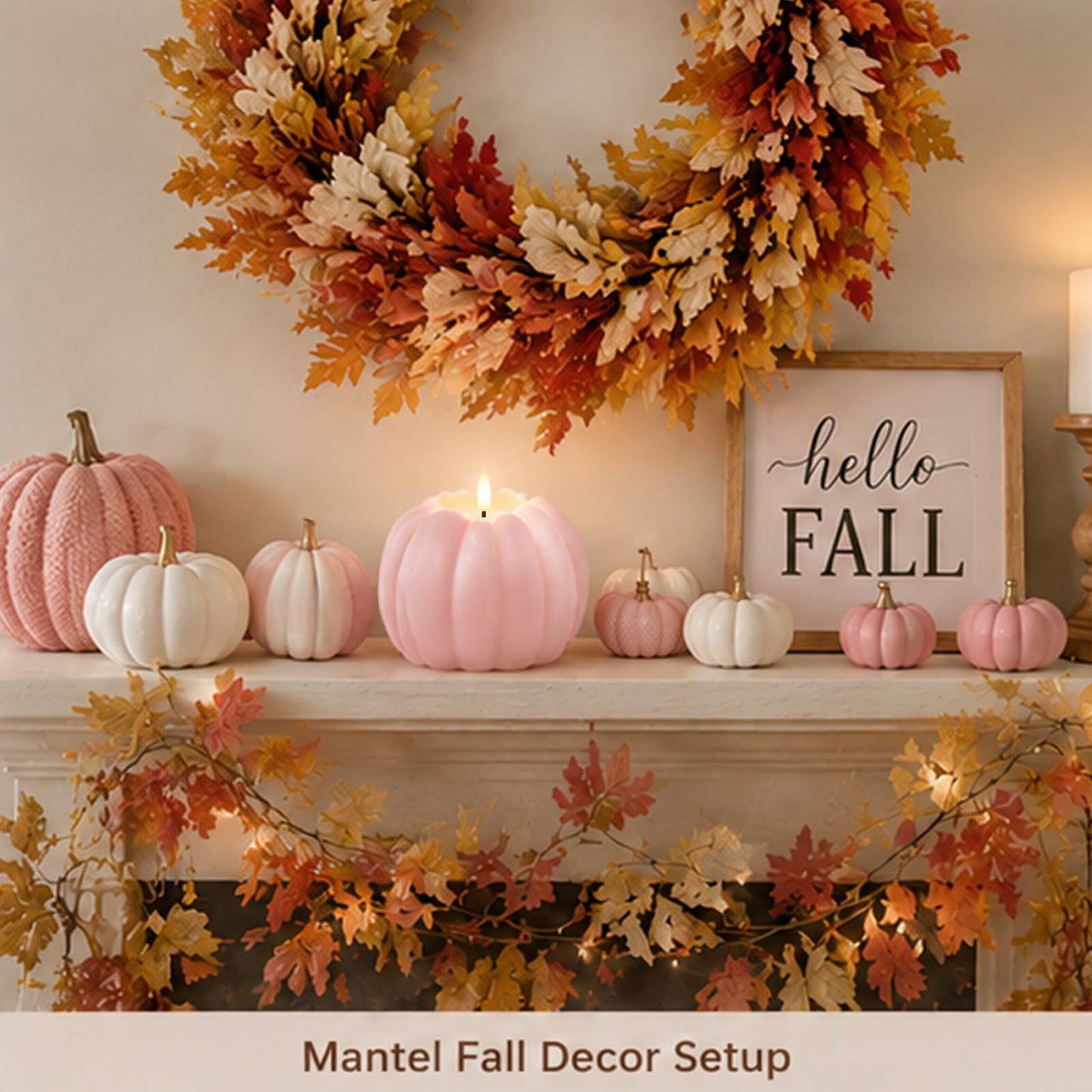 Fall Decor, Fall Decorations for Home - Flameless Pumpkin Candle with Timer Remote - Room Bedroom Table Farmhouse Decor for Halloween, Thanksgiving, Orange+White