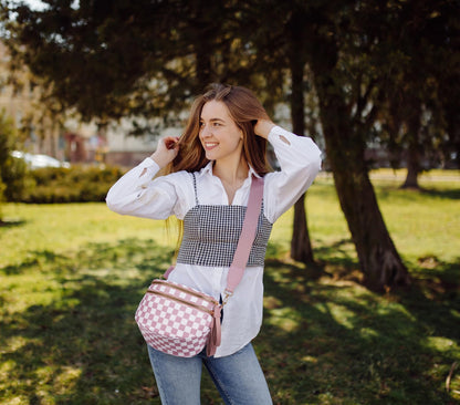 Pure Colour Crossbody Bum Bags for Women Spacious Checkered Cross body Bag Nylon Trendy Fanny Pack for Travel