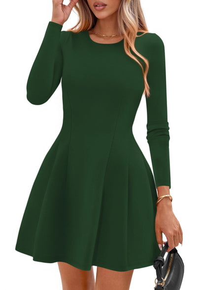 PRETTYGARDEN Womens Long Sleeve Pleated Mini Dress