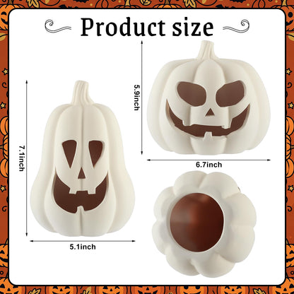 Tioncy 2 Pack Fall Decor Halloween Decorations Terracotta Pumpkin Decoration Handmade Clay Pumpkin Jack-o-Lantern Halloween Tealight Holder Rustic Farmhouse Fall Home Decor for Table(Orange)