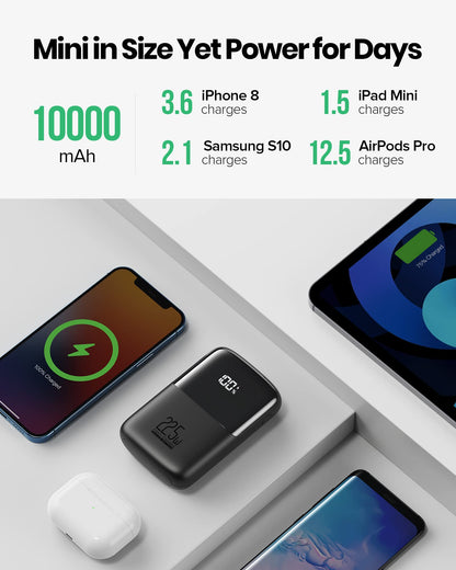 INIU Portable Charger, Smallest 22.5W 10000mAh Power Bank, USB C in/Output Fast Charging 3-Output Mini Battery Pack Charger with Phone Holder for iPhone 17 16 15 14 Air Samsung S23 Google iPad Tablet