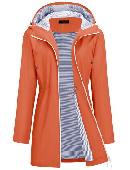 TCOT Rain Jacket Women Lined Raincoats Waterproof Hooded Long Trench Coat