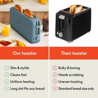 bella 2 Slice Slim Toaster, Fits-anywhere™ Kitchenware, 6 Setting Shade Control with Reheat & Cancel Buttons, Fits sourdough, 10” Long Slot, Anti Jam & Auto Shutoff, 900 Watt, Blossom