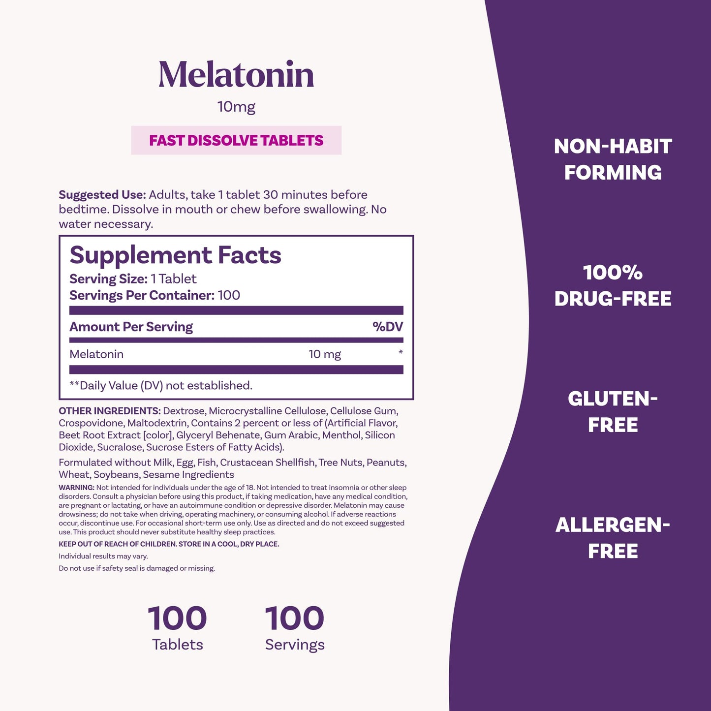 Natrol Melatonin 10mg Fast Dissolve Tablets - Strawberry Flavor, 100 Count, Sleep Aids for Adults, Fast Dissolve Melatonin for Adults, 100-Day Supply