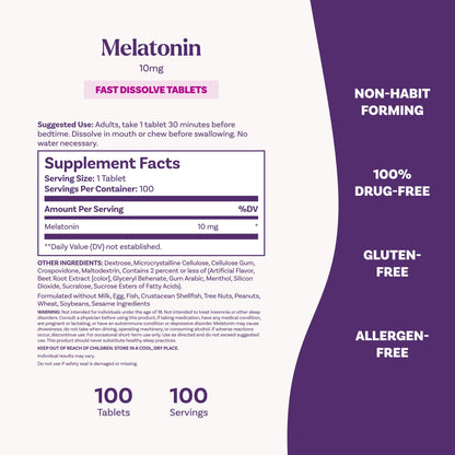 Natrol Melatonin 10mg Fast Dissolve Tablets - Strawberry Flavor, 100 Count, Sleep Aids for Adults, Fast Dissolve Melatonin for Adults, 100-Day Supply