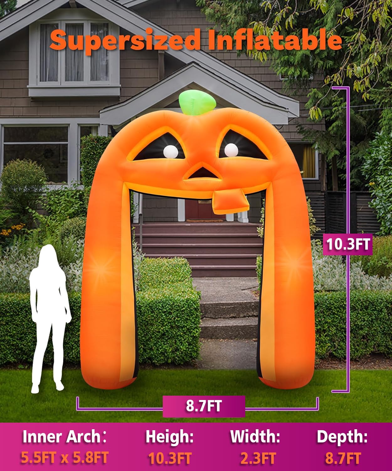 12FT Giant Halloween Inflatable Pumpkin, Blow up Halloween Decoration Built-in 6 LED and Flashing Light for Halloween Decoration Outdoor Indoor Home Party Supplies Halloween Lawn Decor