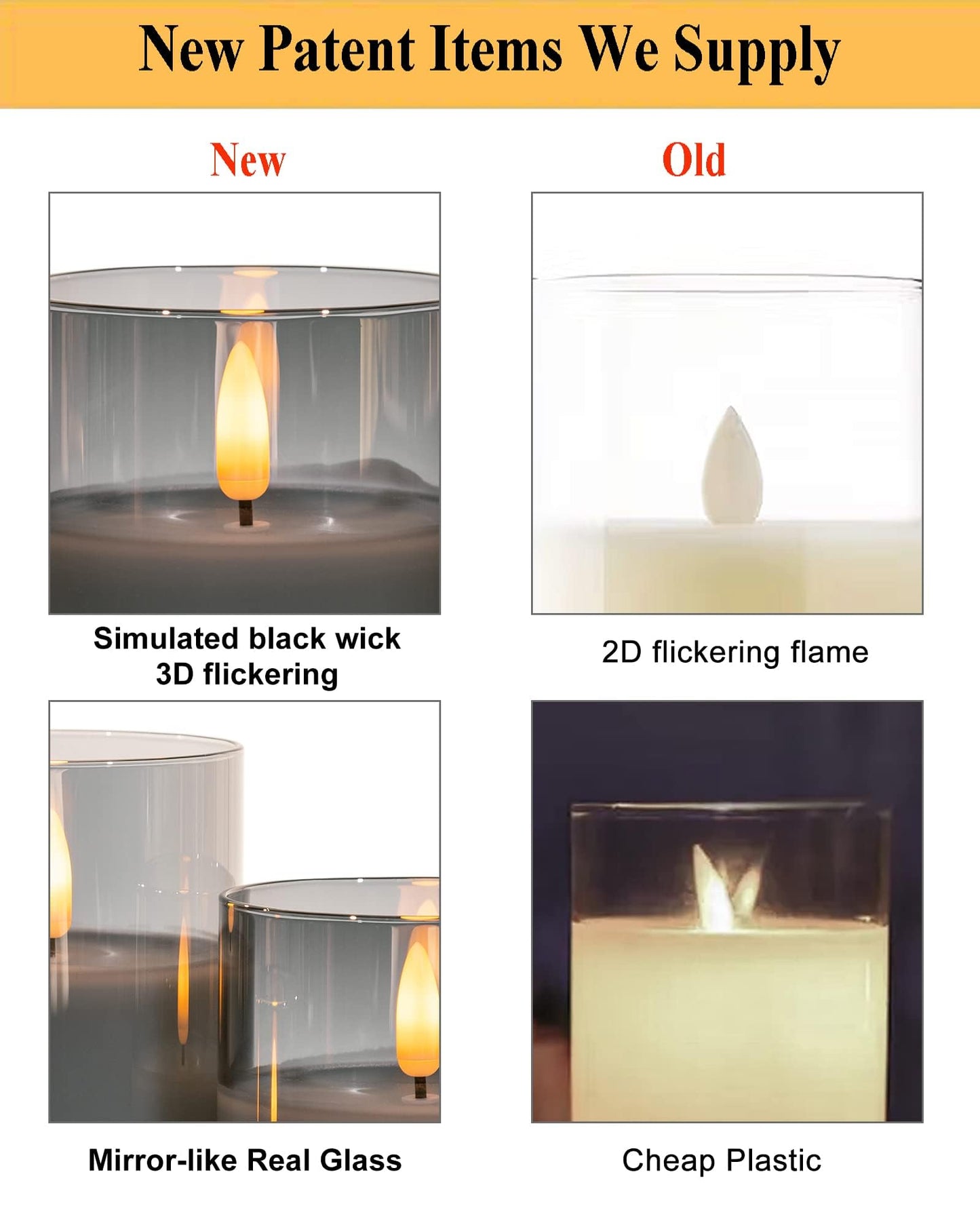 ANGELLOONG Gold Candles for Bathroom Decor, Glass Flameless Candles with Remote, Battery Operated LED Pillar Fake Candles with Timer for Christmas Home Fireplace Mantle Fall Decor