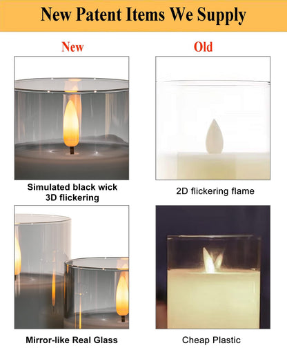 ANGELLOONG Gold Candles for Bathroom Decor, Glass Flameless Candles with Remote, Battery Operated LED Pillar Fake Candles with Timer for Christmas Home Fireplace Mantle Fall Decor