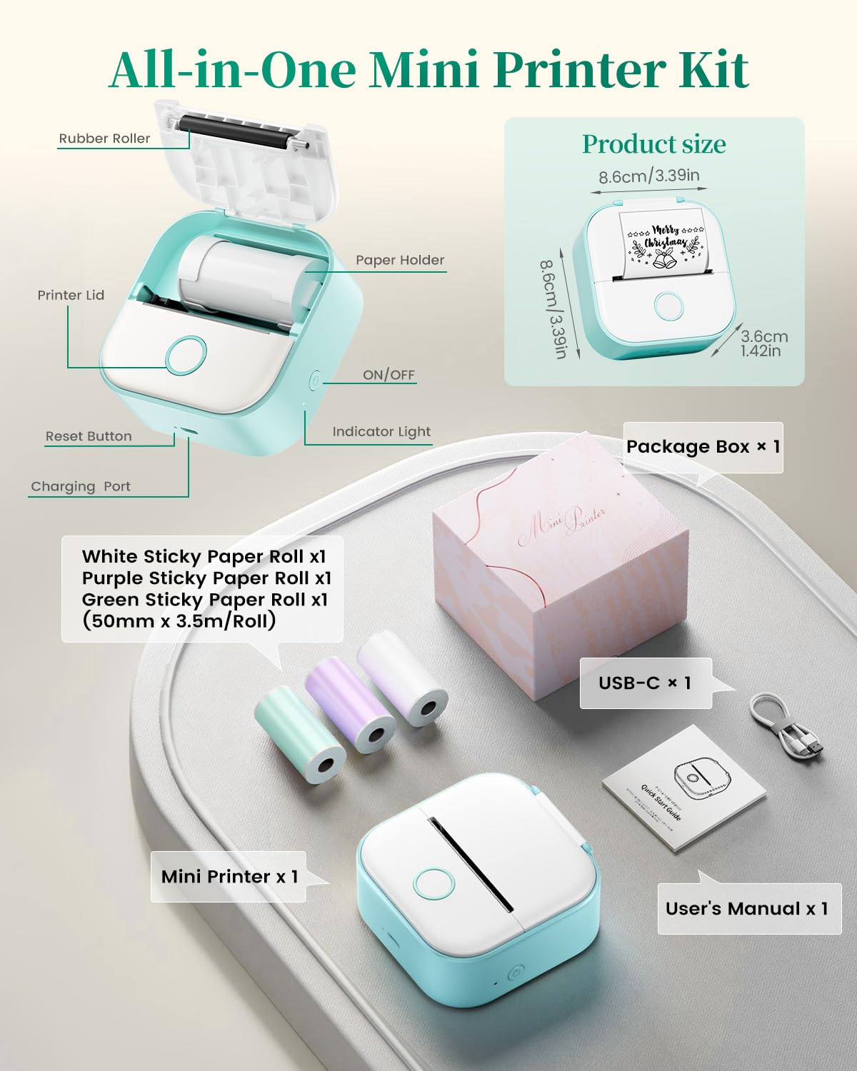 Memoking Mini Printer - Sticker Printer T02 Inkless Sticker Maker Machine