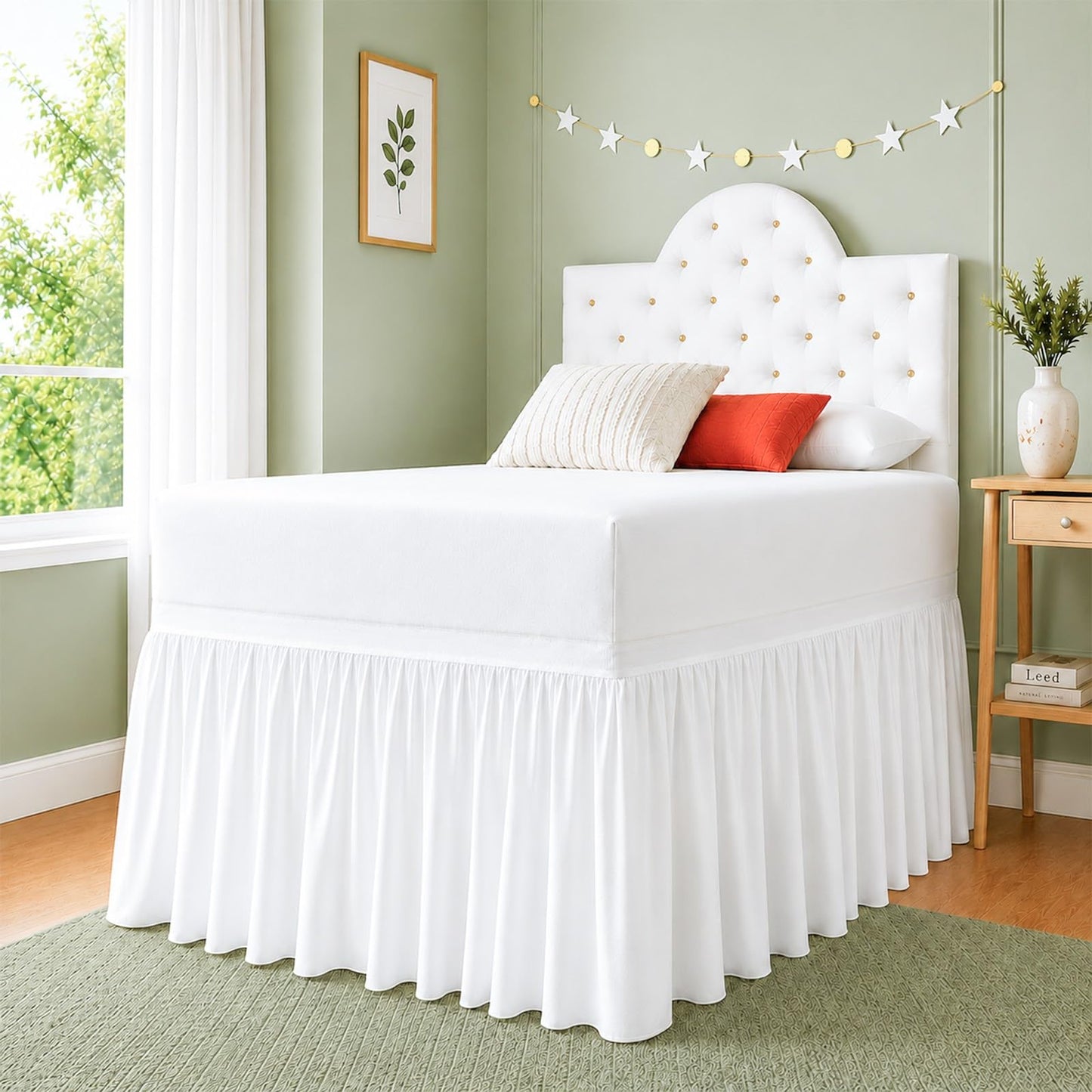 Cottingon Dorm Room Bed Skirt Twin XL, White Microfiber Dust Ruffle, 32 Inch Drop, Fits Standard College Beds 39 x 80, Under Bed Storage Cover, College Dorm Room Essentials, Back to School Bedding