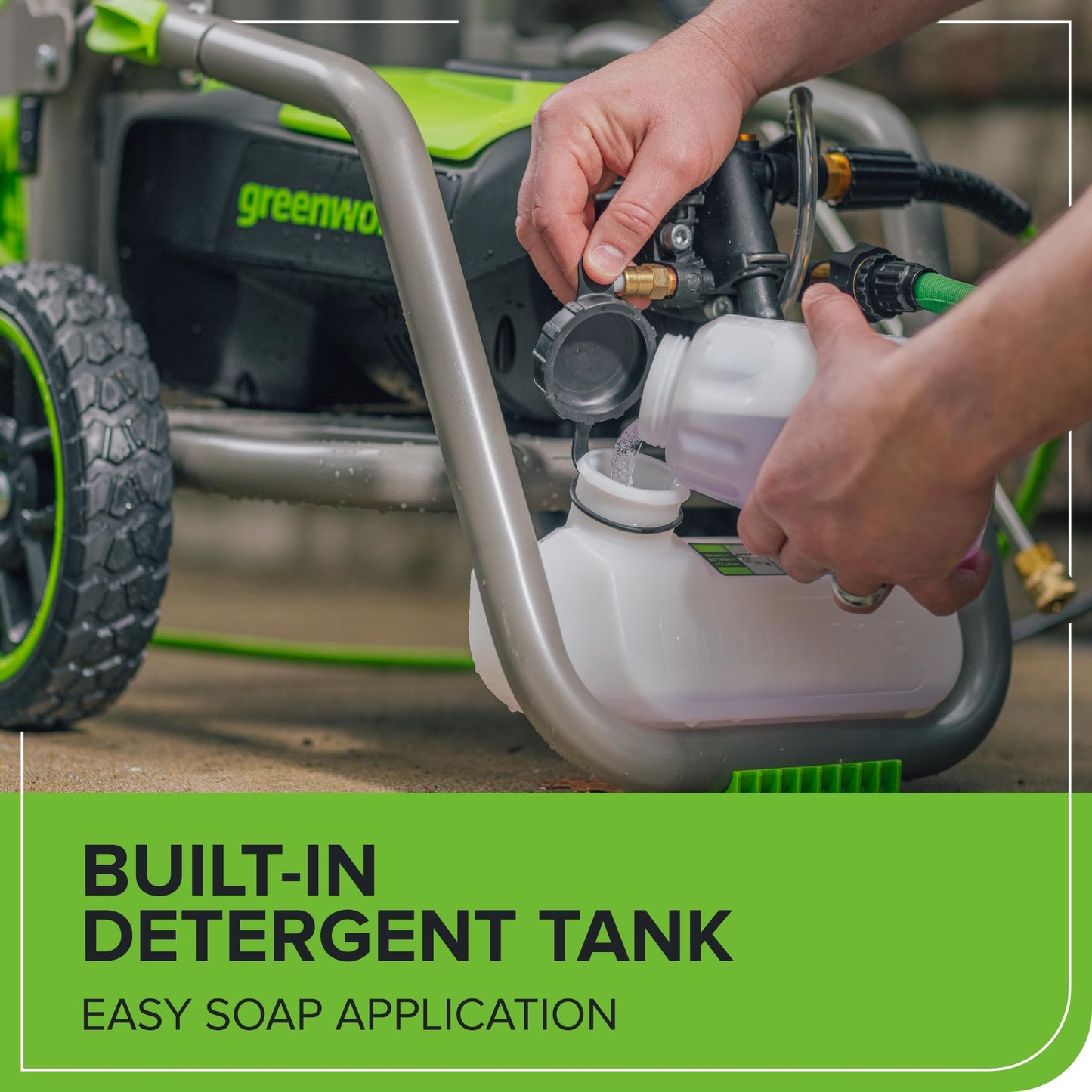 Greenworks 3000 PSI (2.0 GPM Max) Brushless Electric Pressure Washer (15°, 25°, 40°, Turbo and Soap Nozzle) for Use On Decks, Fences, Driveways, Sidewalks, Siding & More. Heavy-Duty
