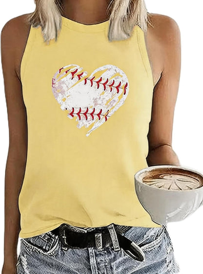 MHTOR Baseball O-Neck Tank Women Print Baseball Tanks Cute Workout Graphic Casual Summer Sleeveless Vest Top