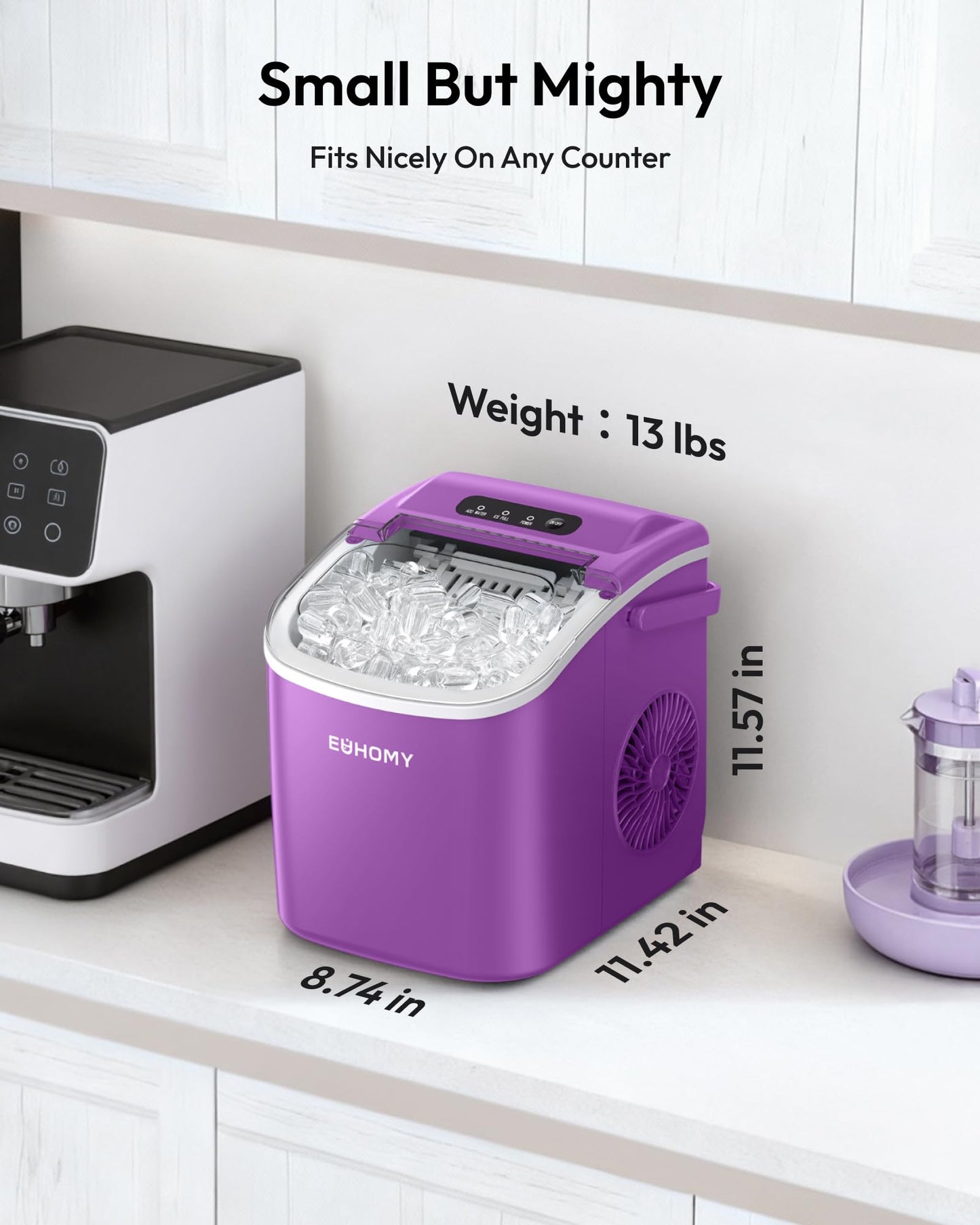 EUHOMY Countertop Ice Maker Machine with Handle, 26lbs in 24Hrs, 9 Ice Cubes Ready in 6 Mins, Auto-Cleaning Portable Ice Maker with Basket and Scoop, for Home/Kitchen/Camping/RV. (Black)