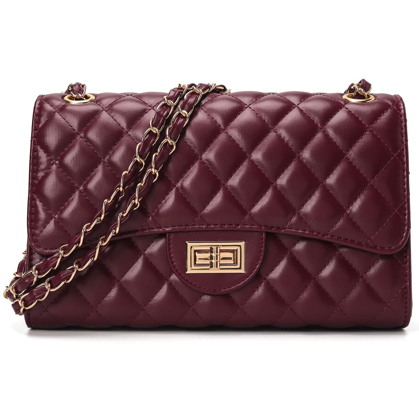 Quilted Leather Crossbody Bags for Women Trendy Ladies Shoulder Purse Satchel HandBag with Chain Strap