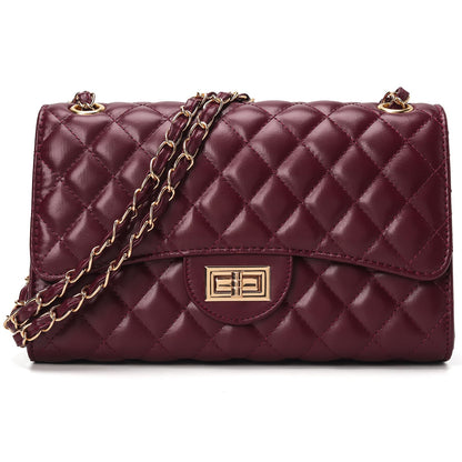 Quilted Leather Crossbody Bags for Women Trendy Ladies Shoulder Purse Satchel HandBag with Chain Strap