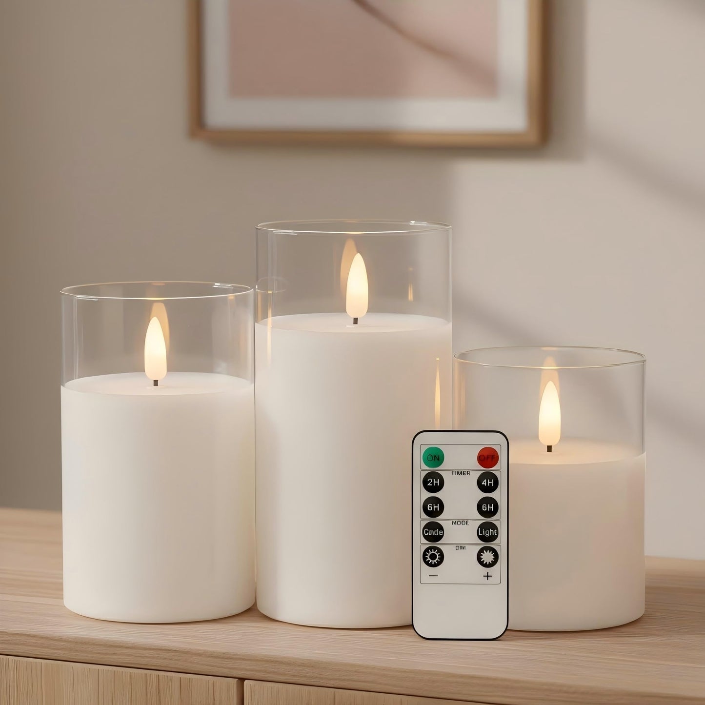 ANGELLOONG Gold Candles for Bathroom Decor, Glass Flameless Candles with Remote, Battery Operated LED Pillar Fake Candles with Timer for Christmas Home Fireplace Mantle Fall Decor