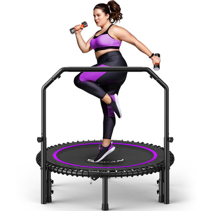 BCAN BT2 450/550LBS Mini Rebounder Trampoline for Adults with Bar, Fitness Trampoline with Bungees, Adjustable Handle, Stable & Quiet, Indoor Outdoor, Whole-Body Workout - 40IN/48IN | FED Fitness