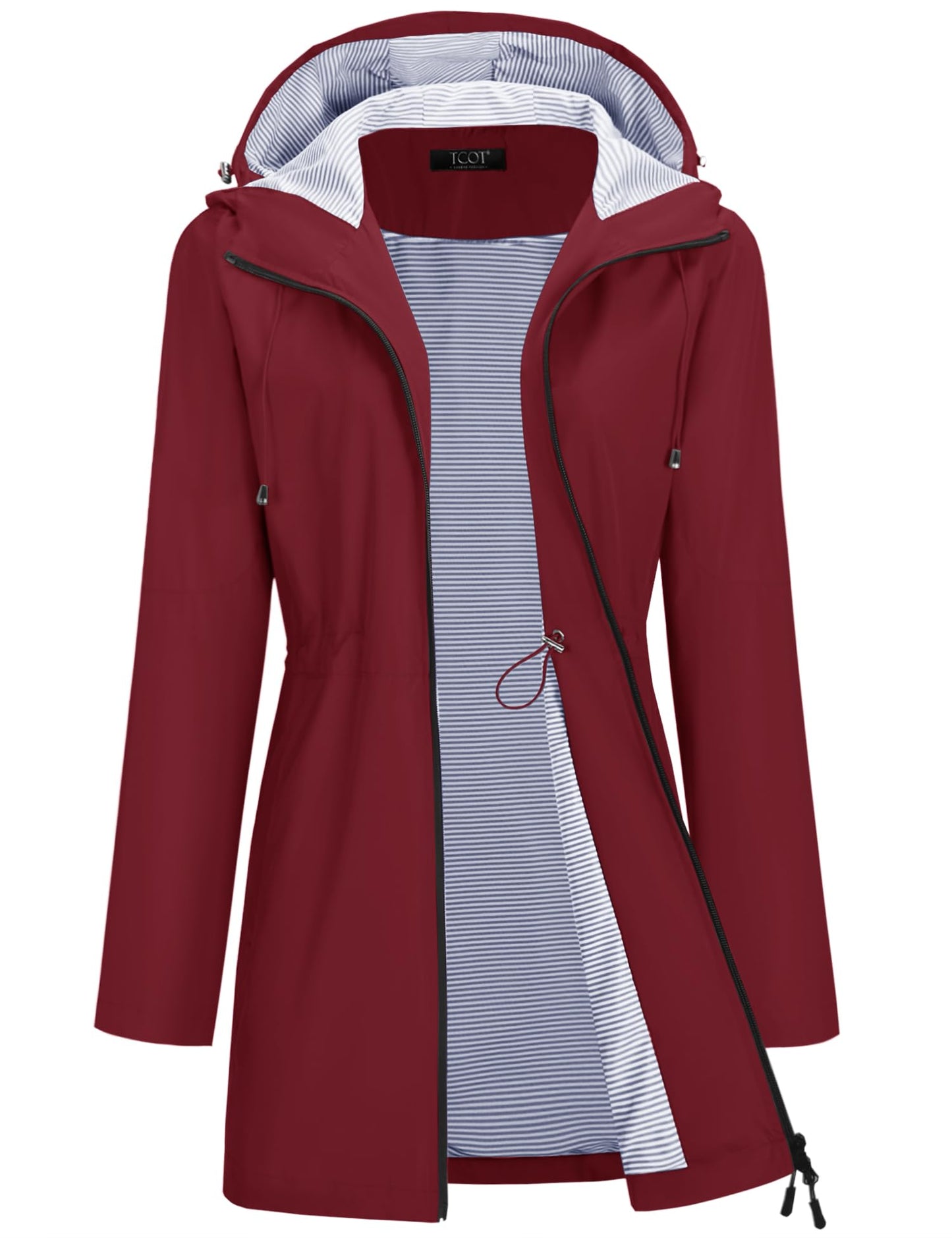 TCOT Rain Jacket Women Lined Raincoats Waterproof Hooded Long Trench Coat
