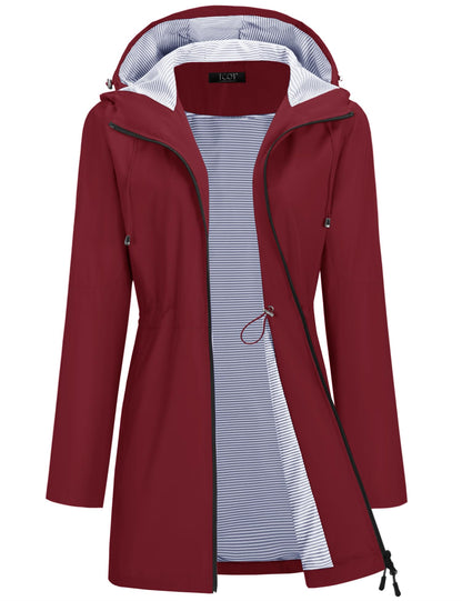 TCOT Rain Jacket Women Lined Raincoats Waterproof Hooded Long Trench Coat