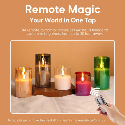 Eywamage Smoke Grey Glass Flameless Pillar Candles with Remote, Flickering LED Battery Candles Table Decor Set of 3