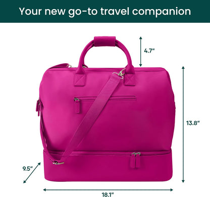 Nobl Travel Weekender Bag for Women & Men, Large Carry-On Duffel, Hot Pink