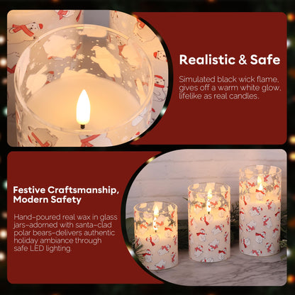 Eywamage Smoke Grey Glass Flameless Pillar Candles with Remote, Flickering LED Battery Candles Table Decor Set of 3