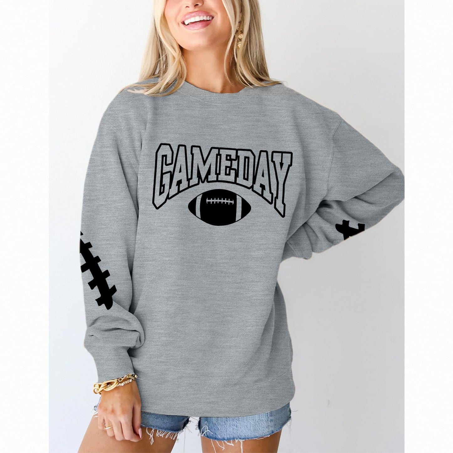 FAYALEQ Game Day Sweatshirts Women Football Sweatshirt Football Rugby Pullovers Casual Game Day Fan Pullover Top