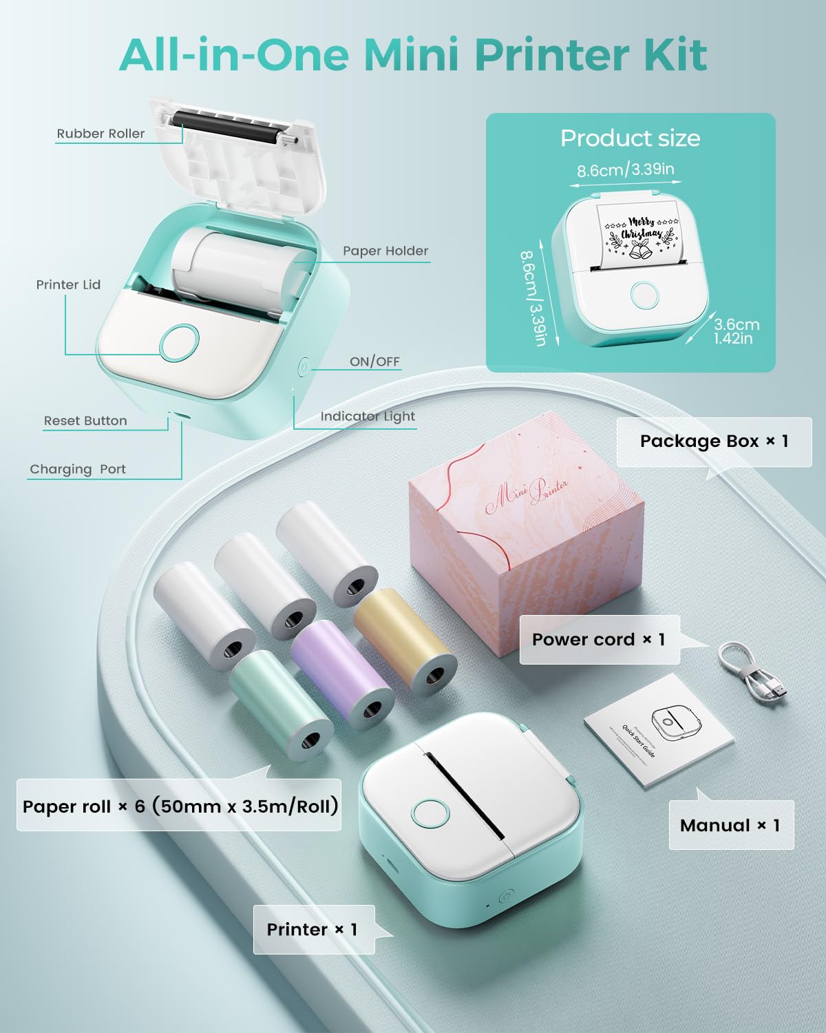 Memoking Mini Printer - Sticker Printer T02 Inkless Sticker Maker Machine