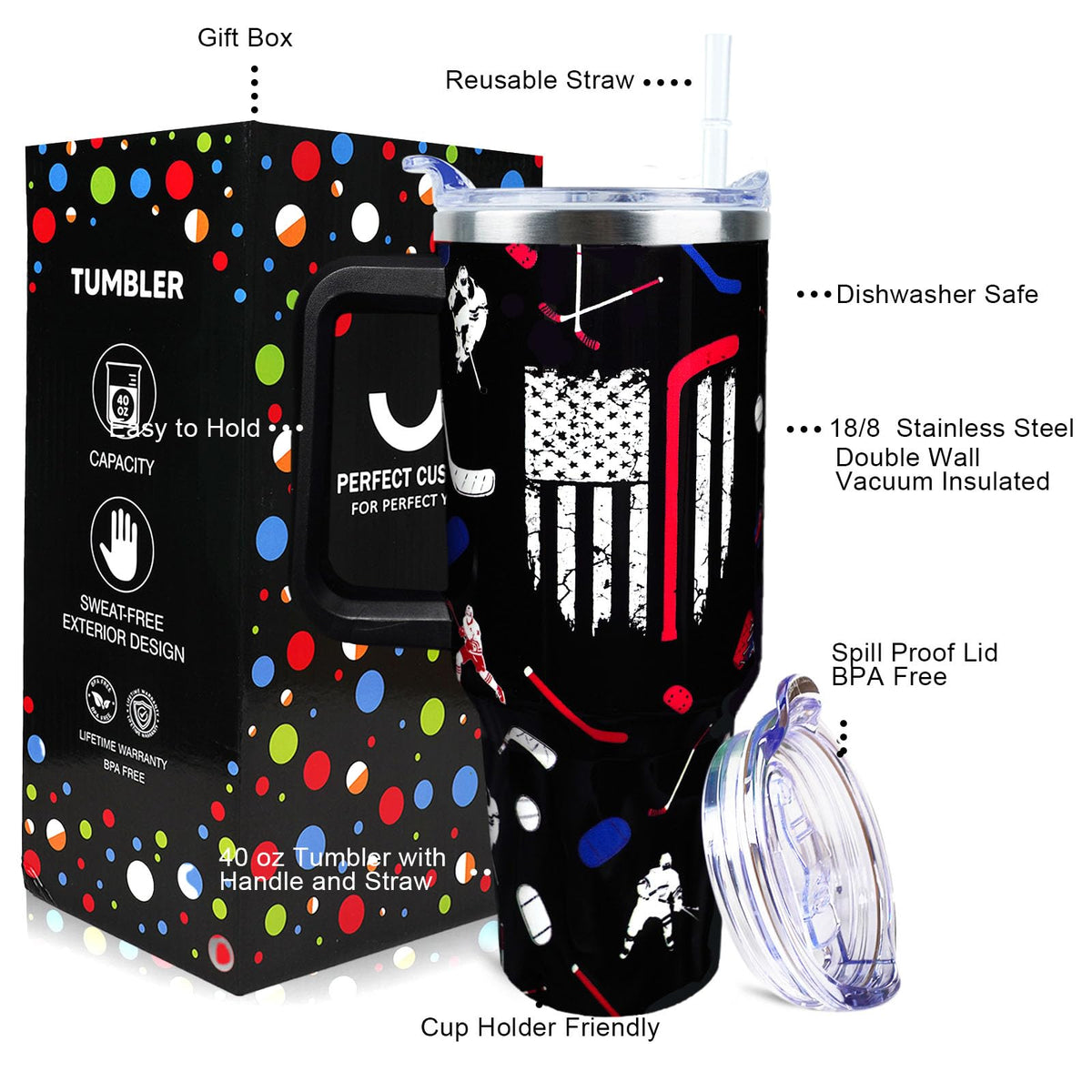 Baseball Mom 40 oz Tumbler with Handle and Straw Lid Leak Proof