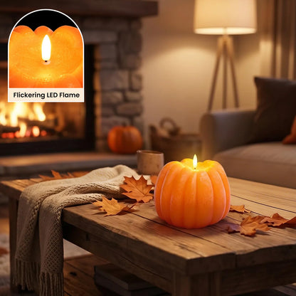 Fall Decor, Fall Decorations for Home - Flameless Pumpkin Candle with Timer Remote - Room Bedroom Table Farmhouse Decor for Halloween, Thanksgiving, Orange+White