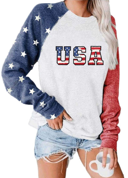 Womens Long Sleeve Baseball Mom American Flag Star Sweatshirt